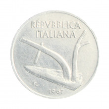 Moeda KM#93 10 Liras 1967 R MBC Itália Europa Alumínio Ø23,25mm 1,6gr.