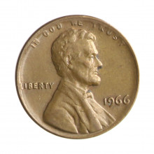 Moeda KM#201 One Cent Lincoln Memorial 1966 MBC USA América Bronze Ø19mm 3,11gr.