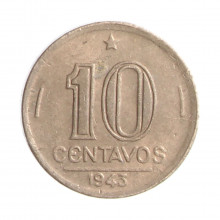 Moeda V-179a 10 Centavos 1943 MBC+ Getúlio Vargas Níquel Rosa Ø17mm 3gr.