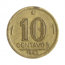 Moeda V-179 10 Centavos 1943 MBC+ Getúlio Vargas Bronze Alumínio Ø17mm 3gr.