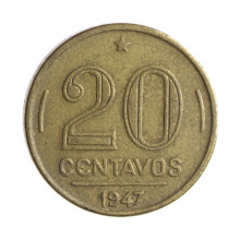 Moeda V-189 20 Centavos 1947 MBC Bronze Alumínio Ø19mm 4gr.