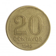 Moeda V-187a 20 Centavos 1945 MBC S/Sigla Bronze Alumínio Ø19mm 4gr.