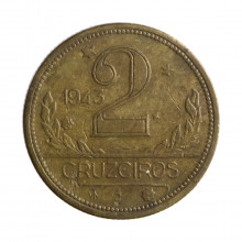 Moeda V-239 2 Cruzeiros 1943 MBC Bronze Alumínio Ø25mm 8gr.
