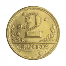 Moeda V-242 2 Cruzeiros 1946  MBC  C/Sinais de Limpeza Bronze Alumínio  Ø25mm 8gr.