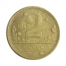 Moeda V-241b 2 Cruzeiros 1945  MBC+  S/Sigla Bronze Alumínio  Ø25mm 8gr.