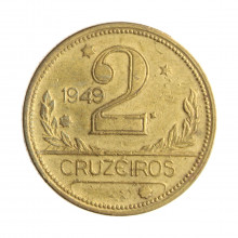Moeda V-244 2 Cruzeiros 1949  MBC  C/Sinais de Limpeza Bronze Alumínio  Ø25mm 8gr.