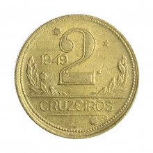 Moeda V-244 2 Cruzeiros 1949  MBC/SOB Bronze Alumínio  Ø25mm 8gr.