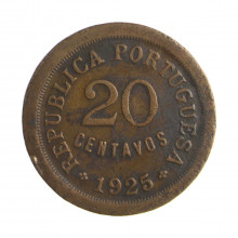 Moeda KM#574 20 Centavos 1925 BC/MBC Portugal Europa Bronze Ø24mm 5gr.