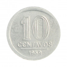 Moeda V-260 10 Centavos 1959 FC Data Difícil Alumínio Ø17mm 1gr.