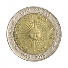 Moeda KM#112.1 1 Peso 2013(1813) MBC+ Argentina América Bimetálico Ø23mm 6,4gr.