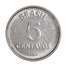 Moeda V-383 5 Centavos 1986 SOB/FC Aço Inoxidável Ø16mm 1,8gr.