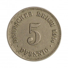 Moeda KM#11 5 Pfennigs 1914 Letra G MBC+ Alemanha Europa   Cupro Níquel  Ø18mm 2,49gr.