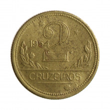 Moeda V-249 2 Cruzeiros 1954  MBC/SOB   Bronze Alumínio  Ø25mm 8gr.