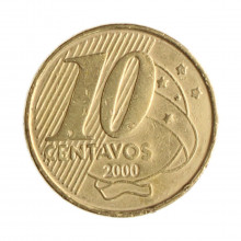 Moeda V-493 10 Centavos 2000  BC/MBC  Data Difícil Aço Revestido de Bronze  Ø20mm 4,8gr.
