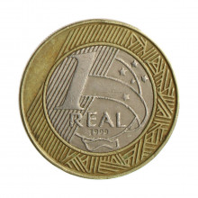 Moeda V-572 1 Real 1999 MBC Data Difícil Bimetálico Ø27mm 7,8gr.