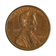 Moeda Km#201b 1 Cent 2003 MBC Estados Unidos América  Lincoln Memorial Zinco com Revestimento de Cobre Ø19,05mm 2,5gr.