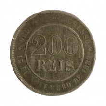 Moeda V-046A 200 Réis 1893  BC/MBC  Reverso Invertido Cupro Níquel  Ø32mm 15gr.