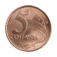 Moeda V-490 5 Centavos 2024 FC  Aço Revestido de Cobre Ø22mm 4,1gr.