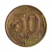 Moeda V-218 50 Centavos 1951 BC/MBC Bronze Alumínio Ø21mm 5gr.