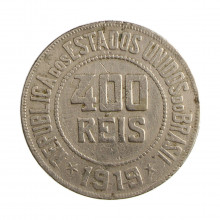 Moeda V-109 400 Réis 1919 MBC Cupro Níquel Ø30mm 12gr.