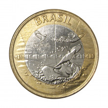 Moeda V-619 1 Real 2016  SOB  Natação Paralímpica Bimetálico  Ø27mm 7gr.