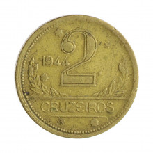 Moeda V-240 2 Cruzeiros 1944 MBC C/Sigla Bronze Alumínio Ø25mm 8gr.