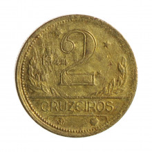 Moeda V-240 2 Cruzeiros 1944 BC/MBC Com Sigla Bronze Alumínio Ø25mm 8gr.