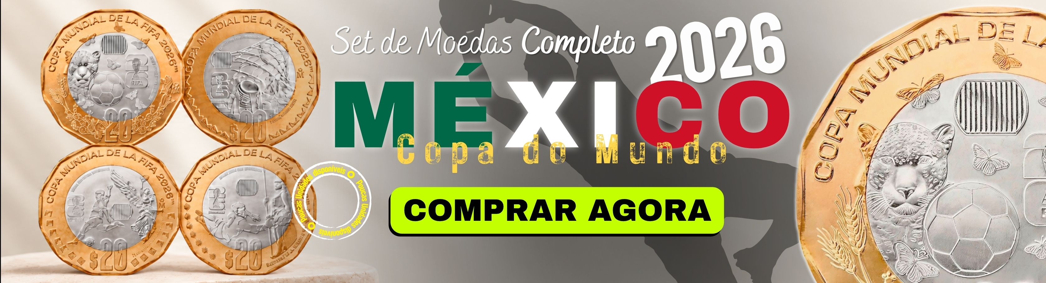 Set Moedas 20 Pesos México 2026 Copa do Mundo